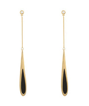 Skinny Gold Copper Alloy Black Water Drop Drop Earrings