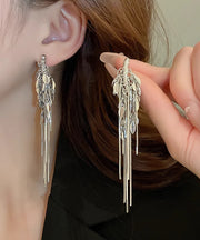 Skinny Gold Copper Alloy Leaf Ear Of Wheat Tassel Drop Earrings