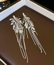 Skinny Gold Copper Alloy Leaf Ear Of Wheat Tassel Drop Earrings