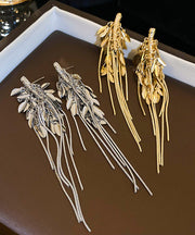 Skinny Gold Copper Alloy Leaf Ear Of Wheat Tassel Drop Earrings
