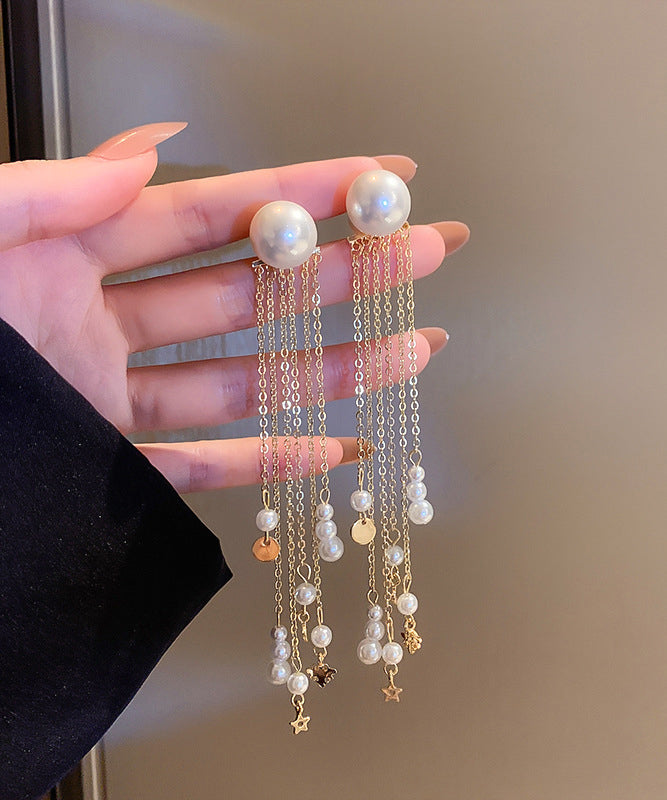 Skinny Gold Copper Alloy Pear Tassel Drop Earrings