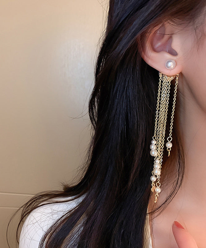 Skinny Gold Copper Alloy Pear Tassel Drop Earrings
