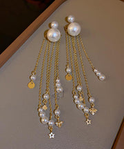 Skinny Gold Copper Alloy Pear Tassel Drop Earrings