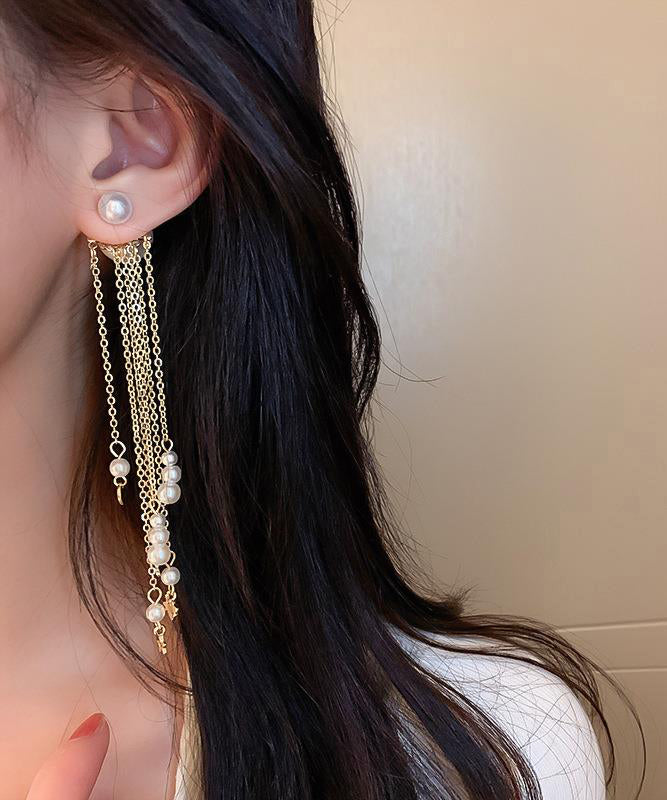 Skinny Gold Copper Alloy Pear Tassel Drop Earrings
