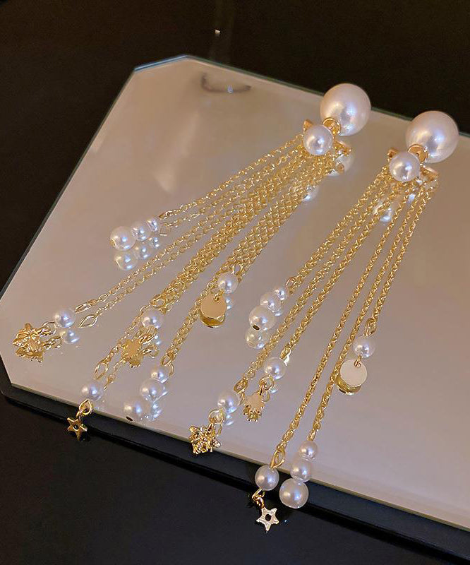Skinny Gold Copper Alloy Pear Tassel Drop Earrings