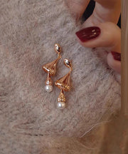 Skinny Gold Copper Overgild Pearl Wind Chime Tassel Drop Earrings