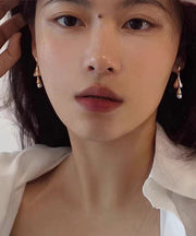 Skinny Gold Copper Overgild Pearl Wind Chime Tassel Drop Earrings