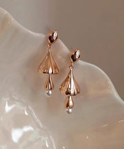 Skinny Gold Copper Overgild Pearl Wind Chime Tassel Drop Earrings