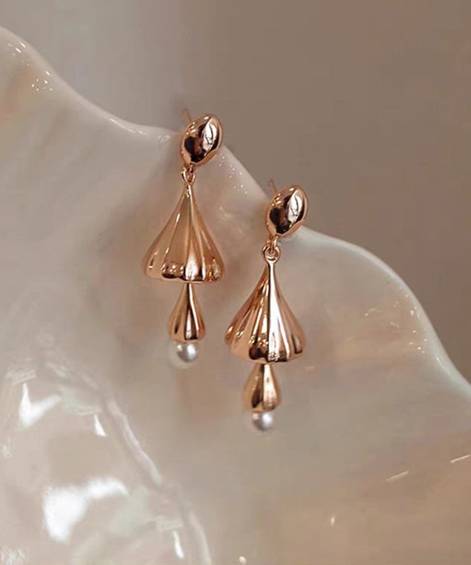 Skinny Gold Copper Overgild Pearl Wind Chime Tassel Drop Earrings