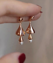 Skinny Gold Copper Overgild Pearl Wind Chime Tassel Drop Earrings