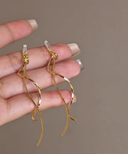 Skinny Gold Copper Tassel Line Drop Earrings