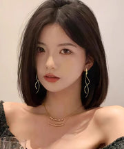 Skinny Gold Copper Tassel Line Drop Earrings