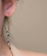 Skinny Green Crystal Zircon Water Drop Drop Earrings