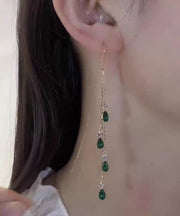 Skinny Green Crystal Zircon Water Drop Drop Earrings