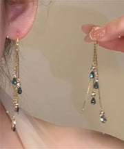 Skinny Green Crystal Zircon Water Drop Drop Earrings