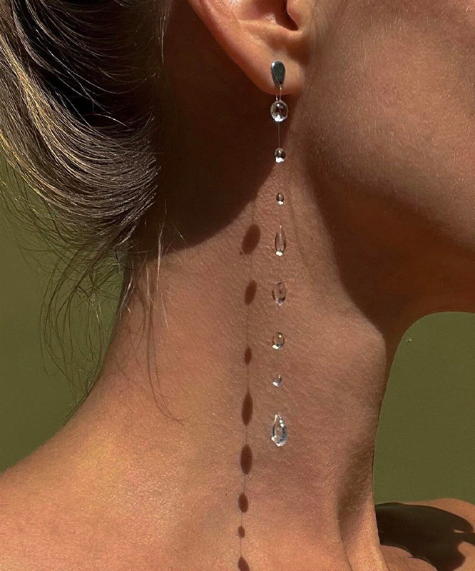 Skinny Nude Alloy Suspended Dewdrop Water Drop Tassel Stud Earrings