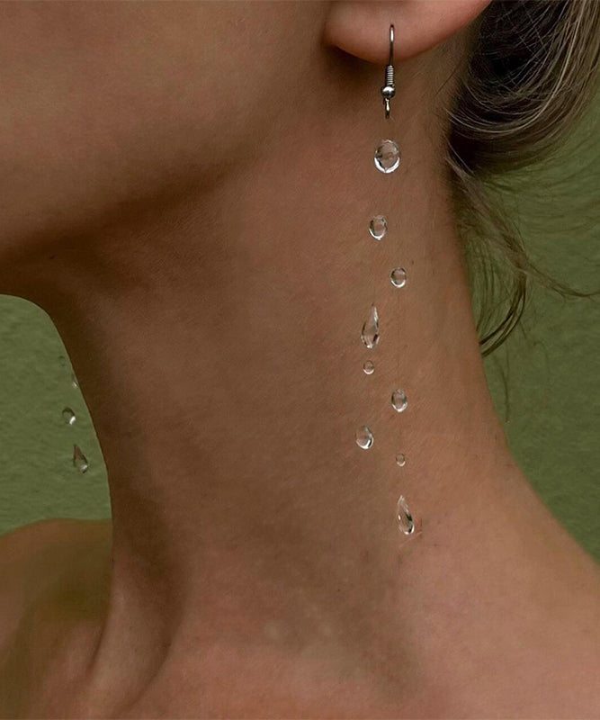 Skinny Nude Alloy Suspended Dewdrop Water Drop Tassel Stud Earrings