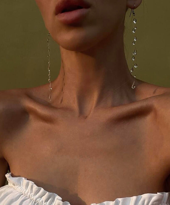 Skinny Nude Alloy Suspended Dewdrop Water Drop Tassel Stud Earrings
