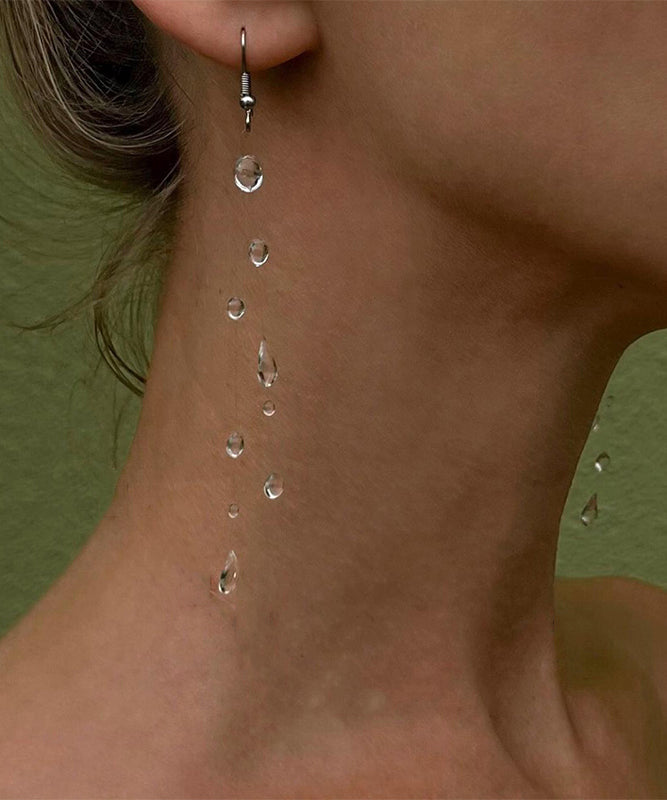 Skinny Nude Alloy Suspended Dewdrop Water Drop Tassel Stud Earrings