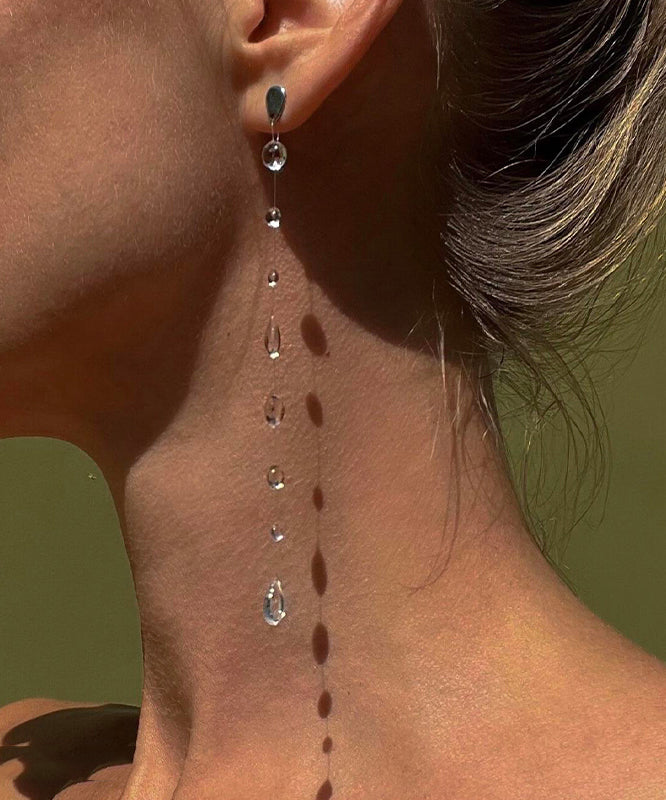 Skinny Nude Alloy Suspended Dewdrop Water Drop Tassel Stud Earrings