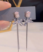 Skinny Silk Alloy Bow Tulip Tassel Drop Earrings