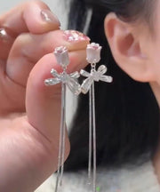 Skinny Silk Alloy Bow Tulip Tassel Drop Earrings