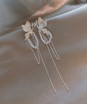 Skinny Silk Copper Alloy Butterfly Pearl Tassel Drop Earrings