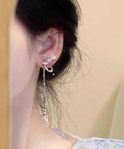 Skinny Silk Copper Overgild Zircon Bow Tassel Drop Earrings