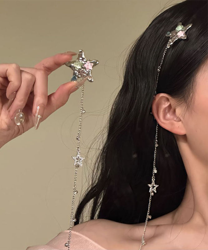 Skinny Silk Stainless Steel Pentagram Tassel Hairpin