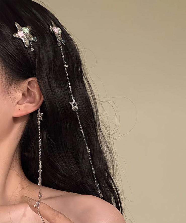 Skinny Silk Stainless Steel Pentagram Tassel Hairpin
