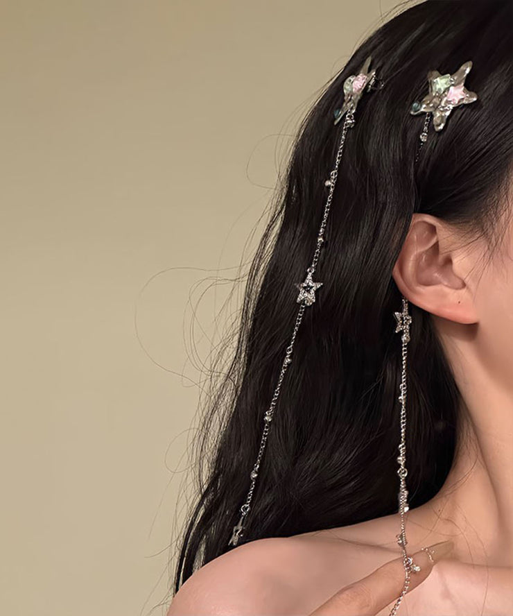 Skinny Silk Stainless Steel Pentagram Tassel Hairpin