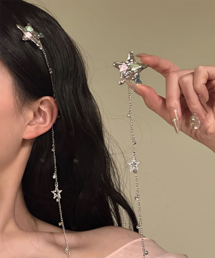 Skinny Silk Stainless Steel Pentagram Tassel Hairpin