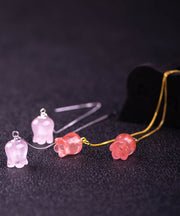 Skinny Watermelon Red Sterling Silver Crystal Tassel Aeolian Bells Drop Earrings