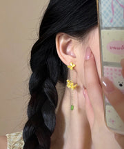 Skinny Yellow Acrylic Osmanthus Flower Tassel Drop Earrings