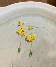 Skinny Yellow Acrylic Osmanthus Flower Tassel Drop Earrings