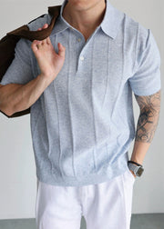 Sky Blue Cozy Knit Mens Polo Shirts Short Sleeve