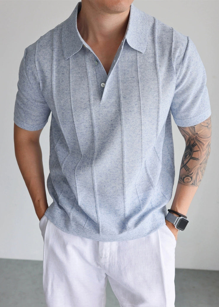Sky Blue Cozy Knit Mens Polo Shirts Short Sleeve