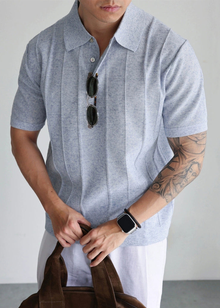 Sky Blue Cozy Knit Mens Polo Shirts Short Sleeve