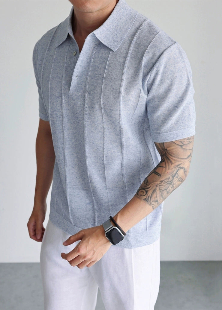 Sky Blue Cozy Knit Mens Polo Shirts Short Sleeve