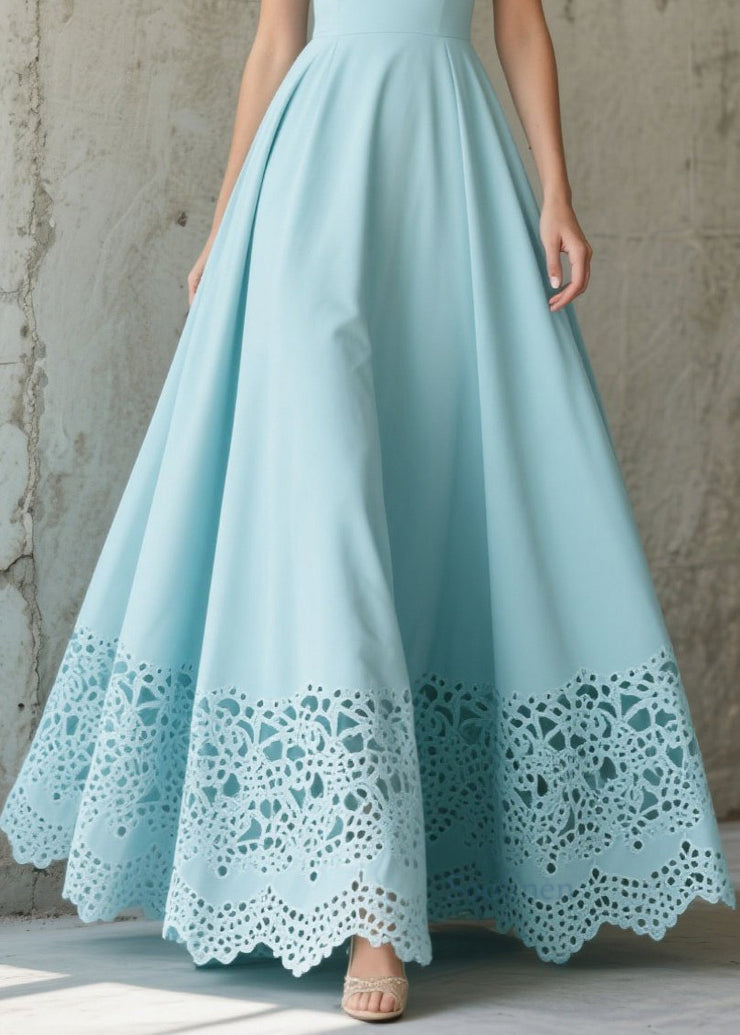 Sky Blue Exra Large Hem Hollow Out Chiffon Party Dress Summer