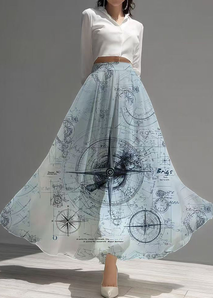 Sky Blue Print Chiffon Beach Skirt Exra Large Hem Summer