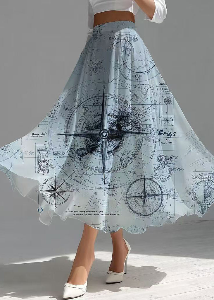 Sky Blue Print Chiffon Beach Skirt Exra Large Hem Summer
