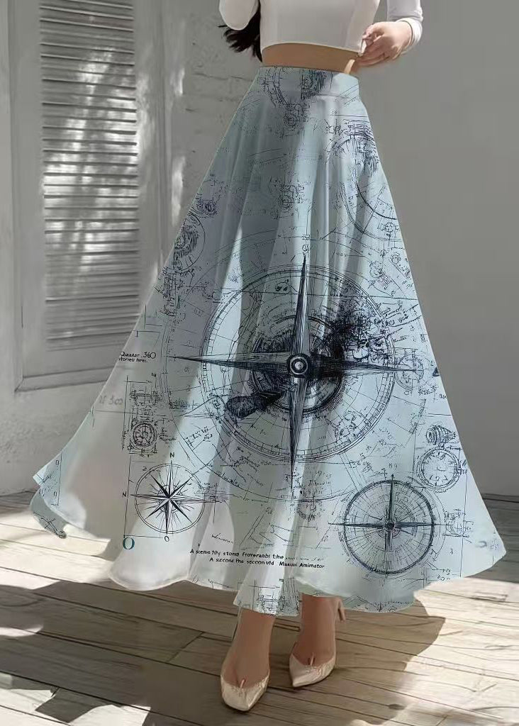 Sky Blue Print Chiffon Beach Skirt Exra Large Hem Summer
