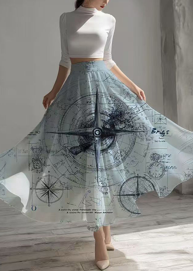 Sky Blue Print Chiffon Beach Skirt Exra Large Hem Summer