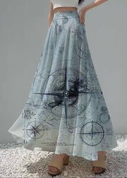 Sky Blue Print Chiffon Beach Skirt Exra Large Hem Summer
