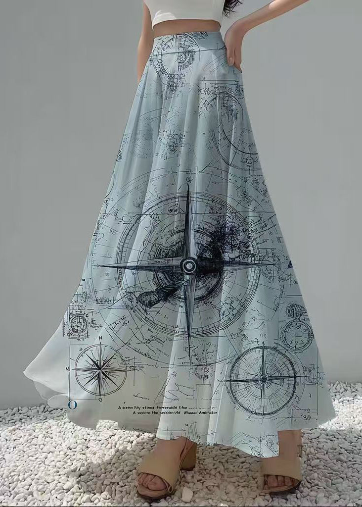 Sky Blue Print Chiffon Beach Skirt Exra Large Hem Summer