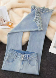 Slim Blue Tasseled High Waist Denim Flare Bottoms Summer