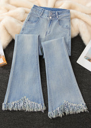 Slim Blue Tasseled High Waist Denim Flare Bottoms Summer
