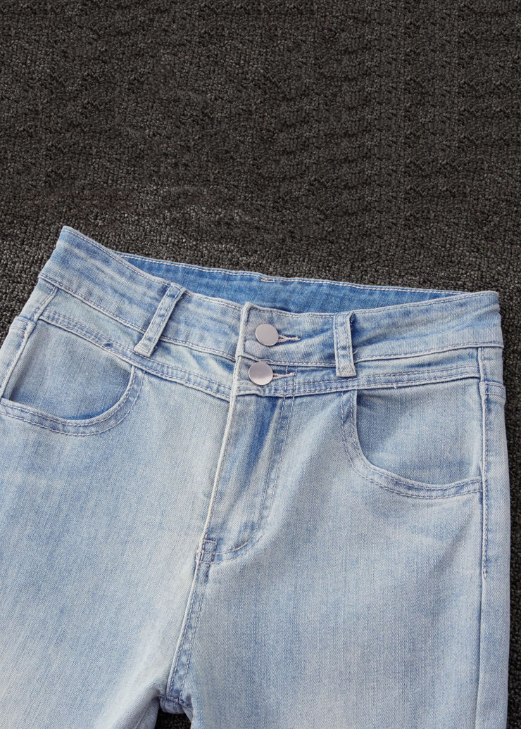 Slim Blue Tasseled High Waist Denim Flare Bottoms Summer