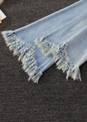 Slim Blue Tasseled High Waist Denim Flare Bottoms Summer